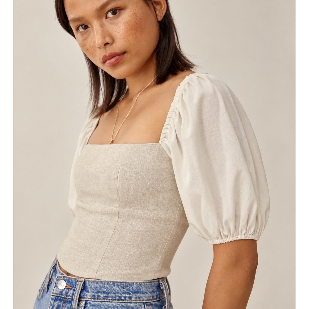 REFORMATION Linen Arancini Top 10 Cream White Bustier Maiden Minimalist Milkmaid